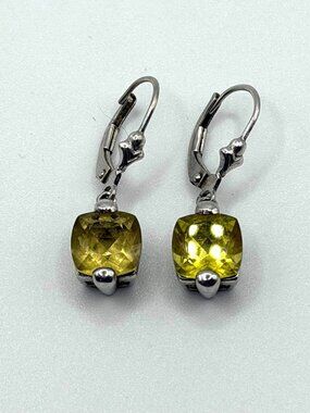Sterling Silver 925 Drop Earrings With Yellow Gemstones